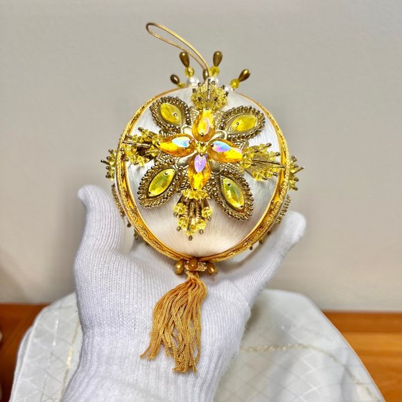 Vintage Estate Handmade Satin Christmas Ornament, Vintage Christmas Ornament